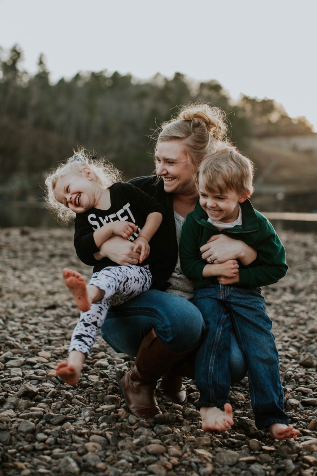 Mother outside with her two children